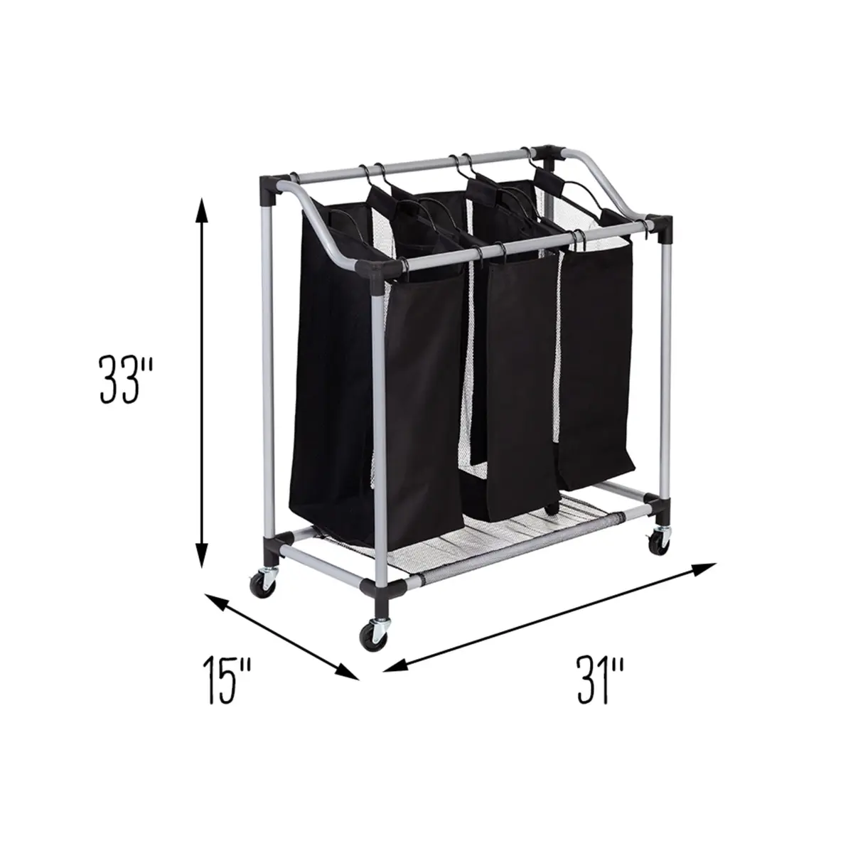 Honey-Can-Do Triple Laundry Sorter with Mesh 3 Bags | Modern Steel/Black Design - view 7