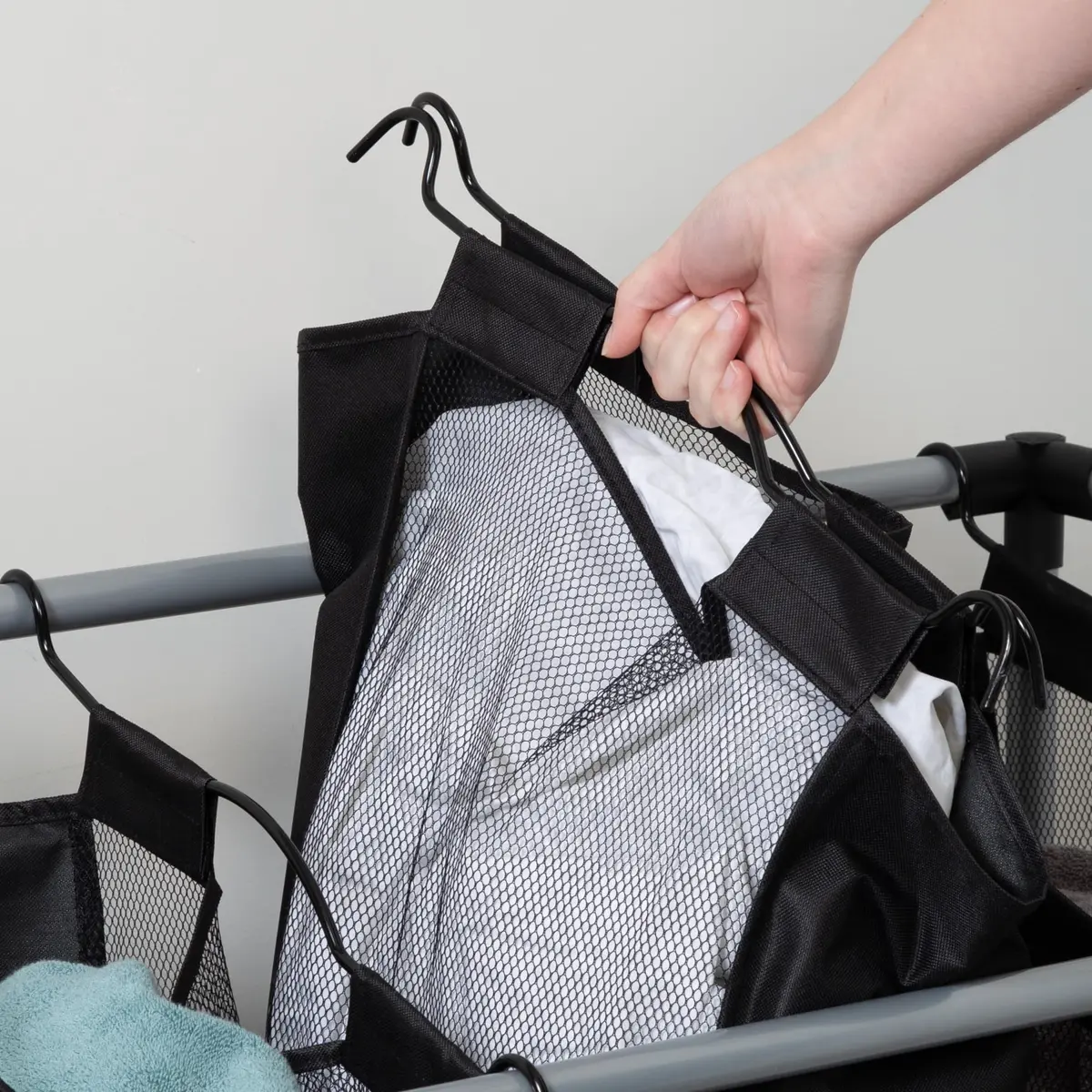 Honey-Can-Do Triple Laundry Sorter with Mesh 3 Bags | Modern Steel/Black Design - view 3