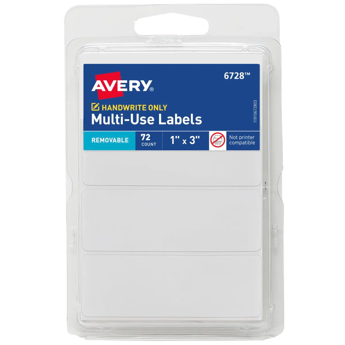 Avery® Multi-Use Removable Labels 1" x 3" White 72 Labels | Write-On Blank Stickers for Organization - main product image