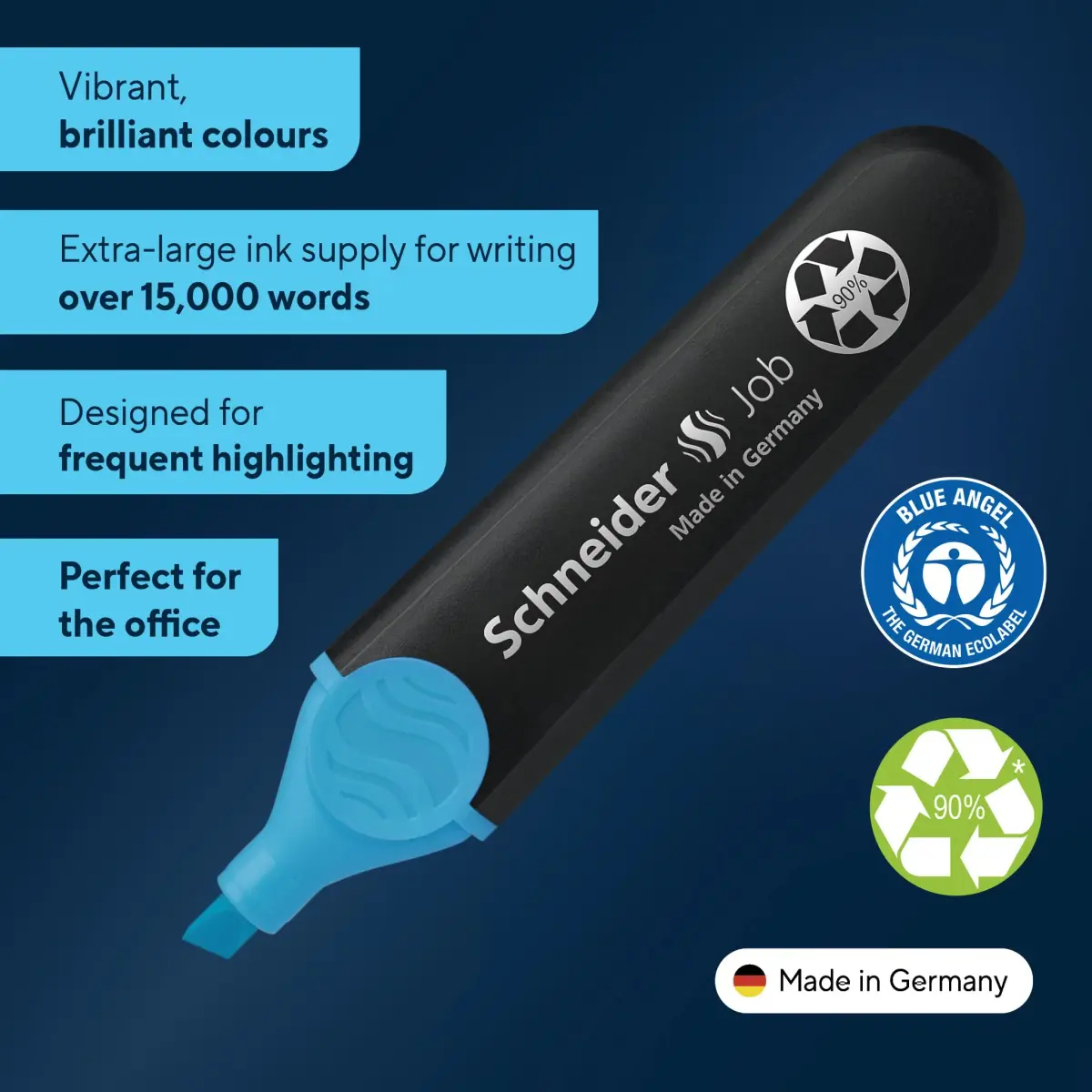 Schneider Job Highlighter, Chisel Tip, 1 + 5 mm, Blue Ink, Box of 10 | Fade-Resistant & Light-Resistant - view 2