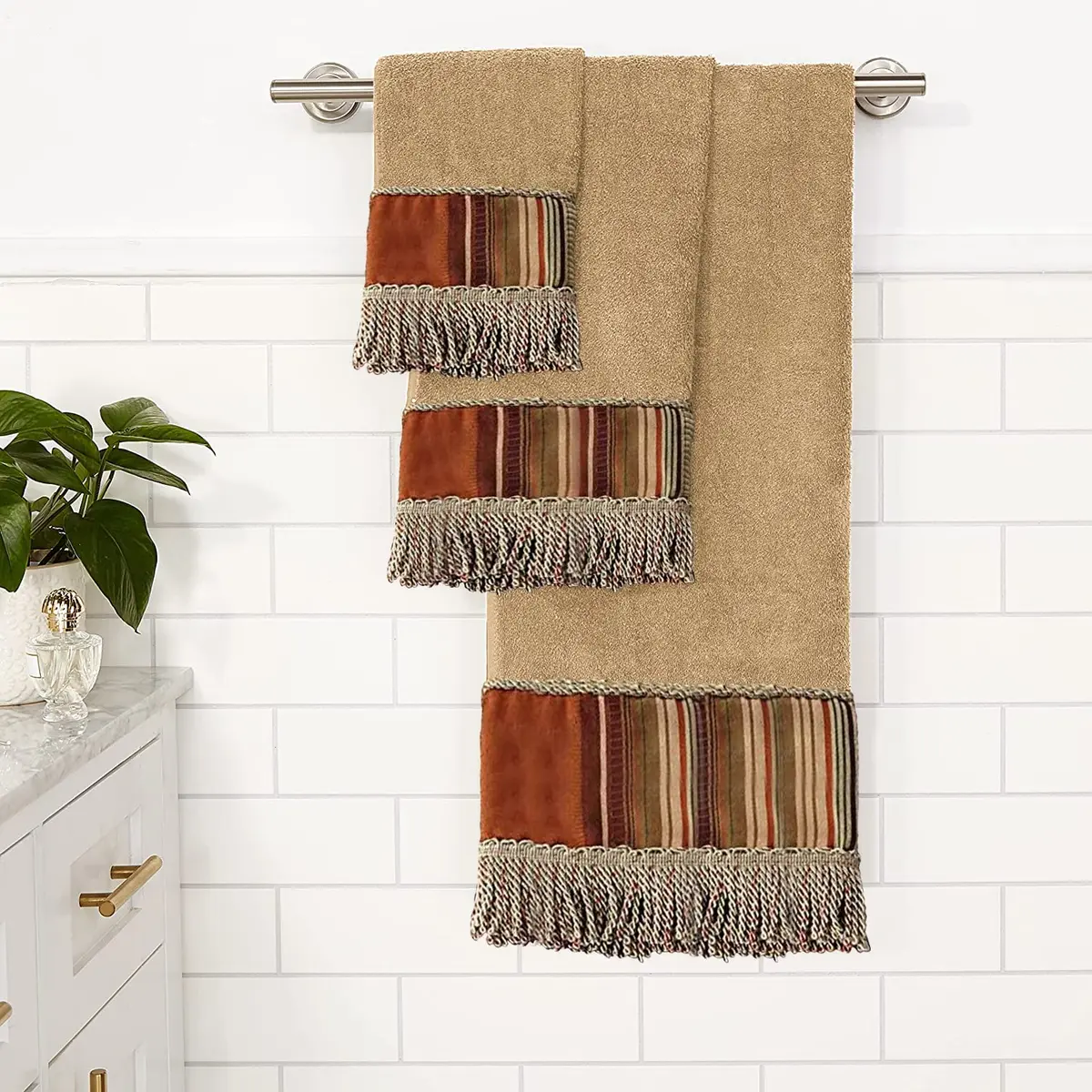 Popular Bath Contempo 3 Piece Towel Set | Modern Silver Cotton Towels (24x48, 16x24, 12x12) | Elegant Bathroom Decor - view 2