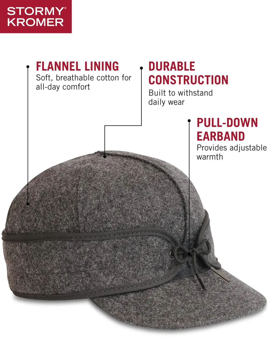 Stormy Kromer The Original Cap, Charcoal, Size 7 3/8 | Heritage Winter Hat with Earflaps - view 4