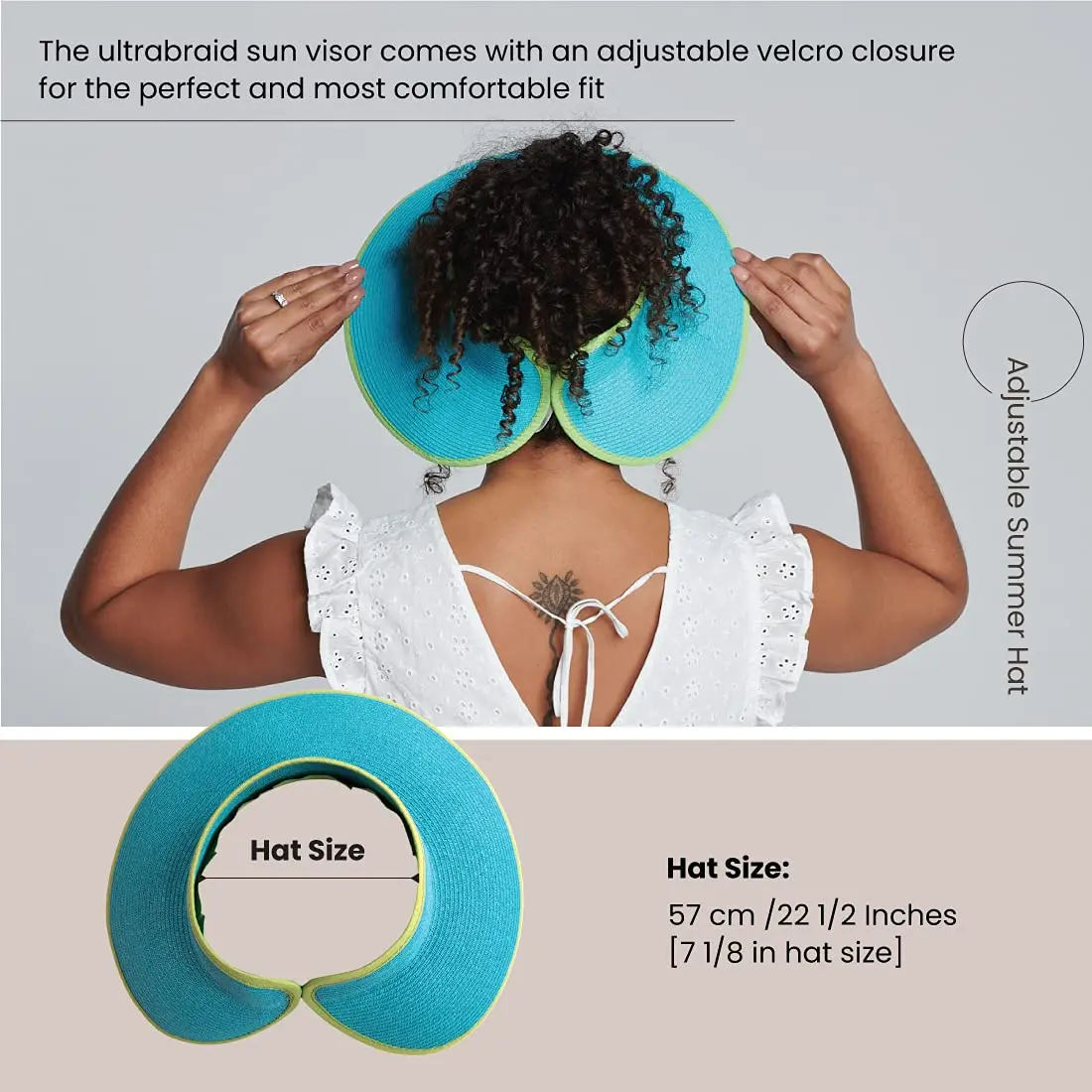 San Diego Hat Company's Signature Women's Ultrabraid Large Brim Visor Aqua Lime | UPF 50 Sun Protection - view 5