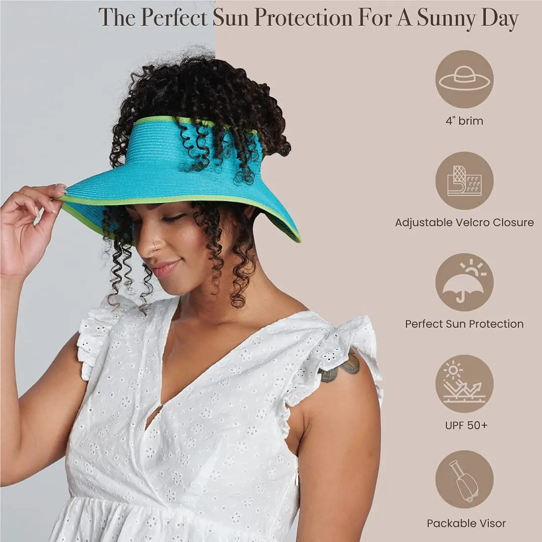San Diego Hat Company's Signature Women's Ultrabraid Large Brim Visor Aqua Lime | UPF 50 Sun Protection - view 6