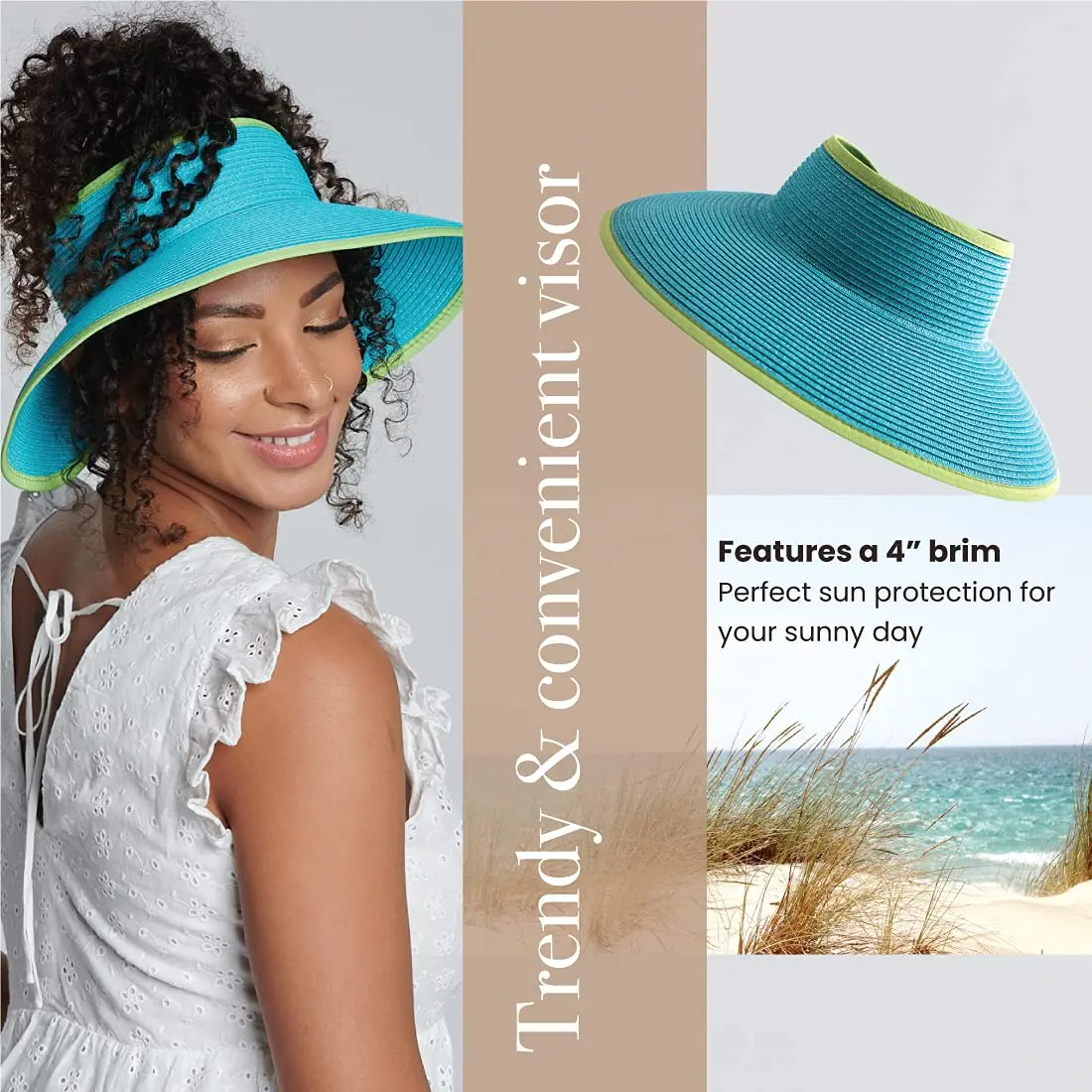 San Diego Hat Company's Signature Women's Ultrabraid Large Brim Visor Aqua Lime | UPF 50 Sun Protection - view 3