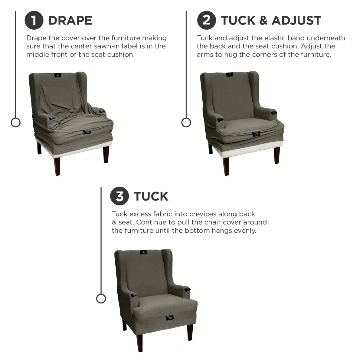 Maytex Pixel Ultra-Soft Stretch Textured Mini Dot 1-Piece Wing Chair Furniture Cover Slipcover, Dusty Olive, 25-31" Wide | OEKO-TEX Certified - view 6