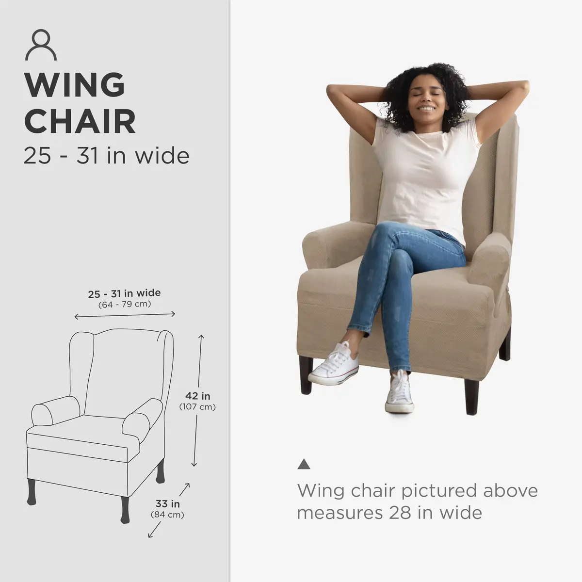 Zenna Home Pixel Stretch 1-pc Wing Chair Slipcover Sand 81cm (31in) | Protects Furniture from Daily Wear - view 5