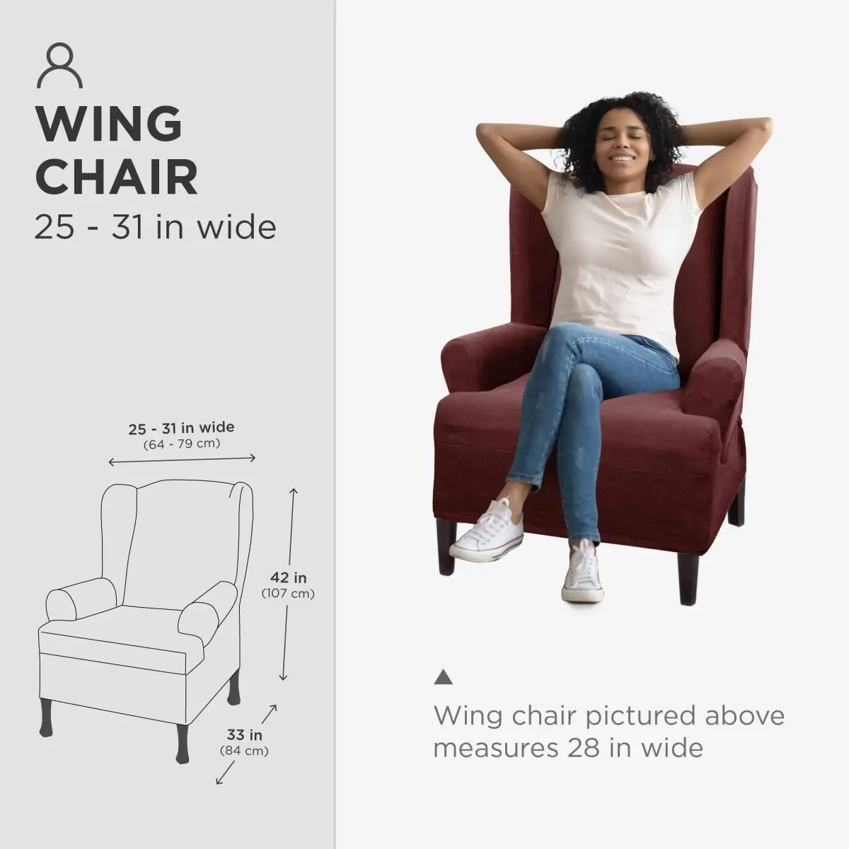 Zenna Home Maytex Pixel Stretch Wing Chair Slipcover Wine Red 63.5cm (25") | OEKO-TEX Certified - view 5