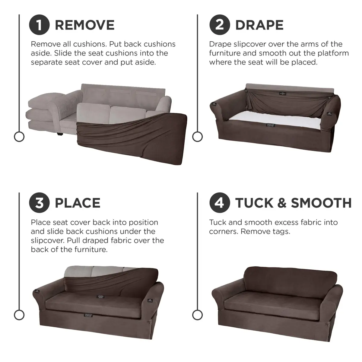 Zenna Home Maytex Pixel Ultra Soft Stretch 2-Piece Loveseat Slipcover, Chocolate 185.42 cm (73 in) | Patented Separate Seat Cushion - view 6