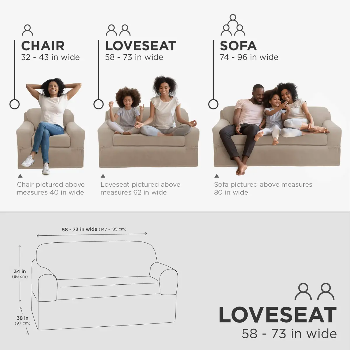 MAYTEX Pixel Ultra Soft Stretch 2 Piece Loveseat Furniture Cover Slipcover, Sand | Fits Loveseats up to 73" Long - view 4