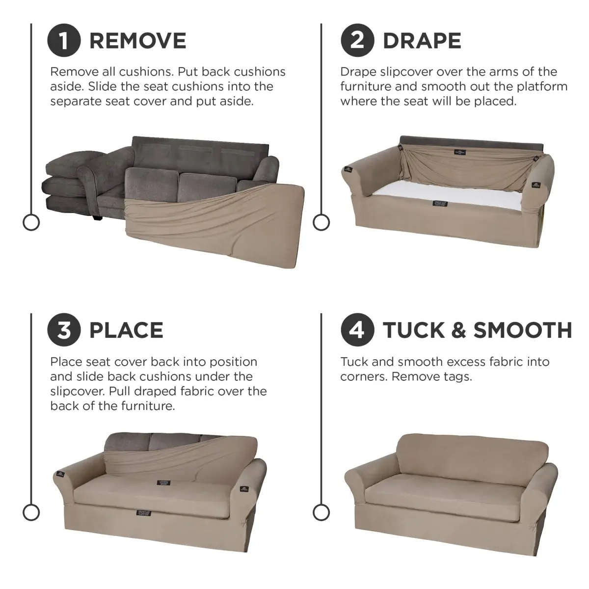 MAYTEX Pixel Ultra Soft Stretch 2 Piece Loveseat Furniture Cover Slipcover, Sand | Fits Loveseats up to 73" Long - view 6