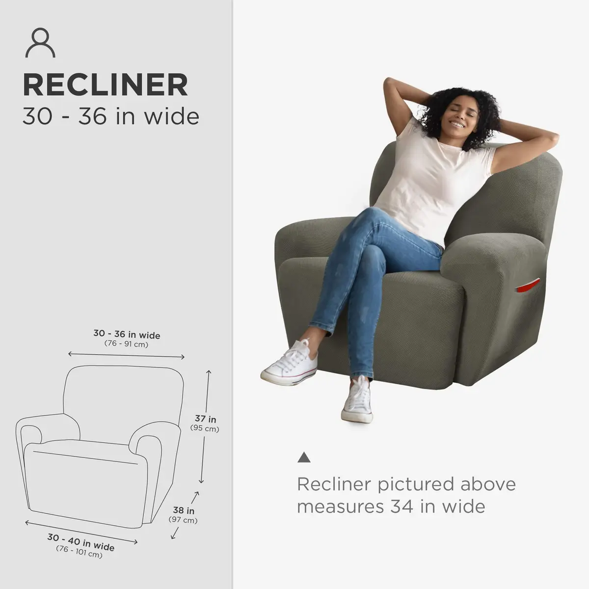 Zenna Home Maytex Pixel 4-Piece Recliner Slipcover Dusty Olive Green | Stretches to Fit Standard Recliners - view 5