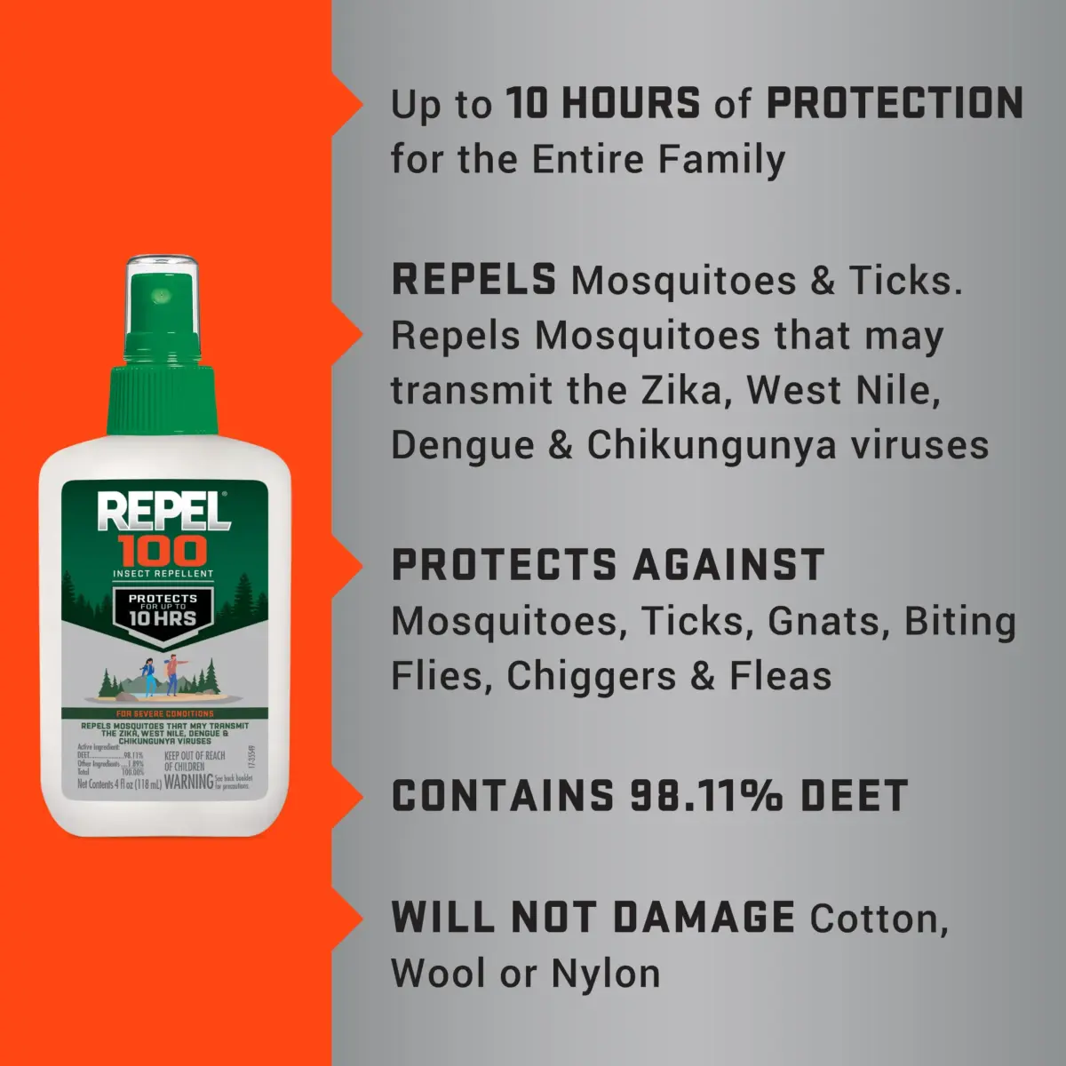Repel 100 Insect Repellent Pump Spray 118ml (4 Fl Oz) | 10-Hour Protection Against Mosquitoes, Ticks, and Biting Flies - view 7