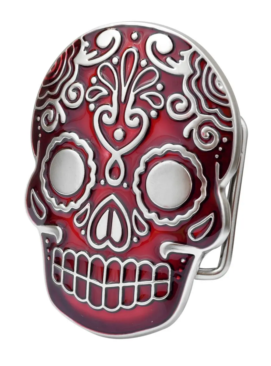 Ivory Falcon Belt Buckle Large Red Aztec Skull | Mexican Dia De Los Muertos Style - main product image