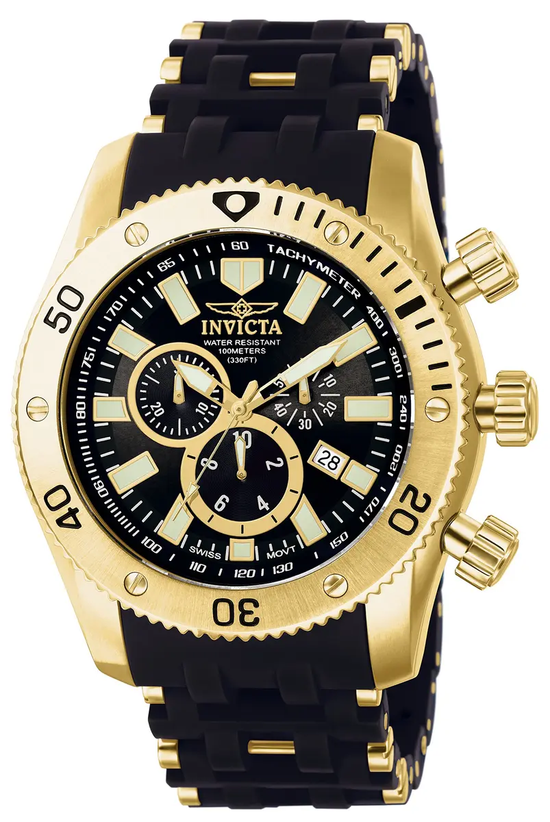 Invicta Men's 0140 Sea Spider Collection 18k Gold Ion-Plated and Black Polyurethane Watch | 50mm Case, Quartz, Water-Resistant - main product image