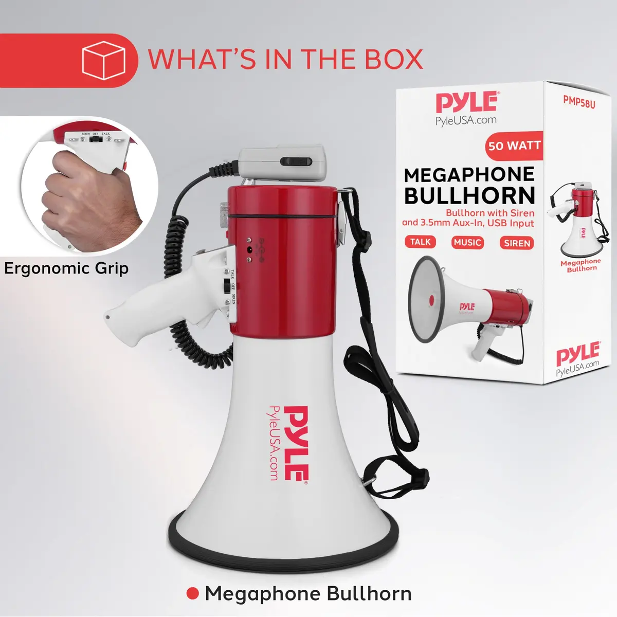 Pyle Megaphone 50W PA Bullhorn - Built-in Siren, Adjustable Volume & 1760 Yard Range, Record Function for Sports & Safety - view 7