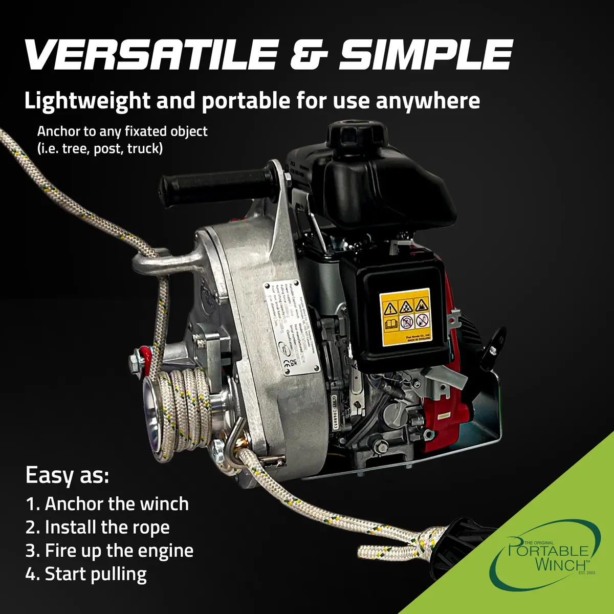 Portable Winch PCW5000 Gas Capstan Winch 35 lbs | 2,200 lbs Capacity, Honda GXH50 Engine, Unlimited Distance - view 4