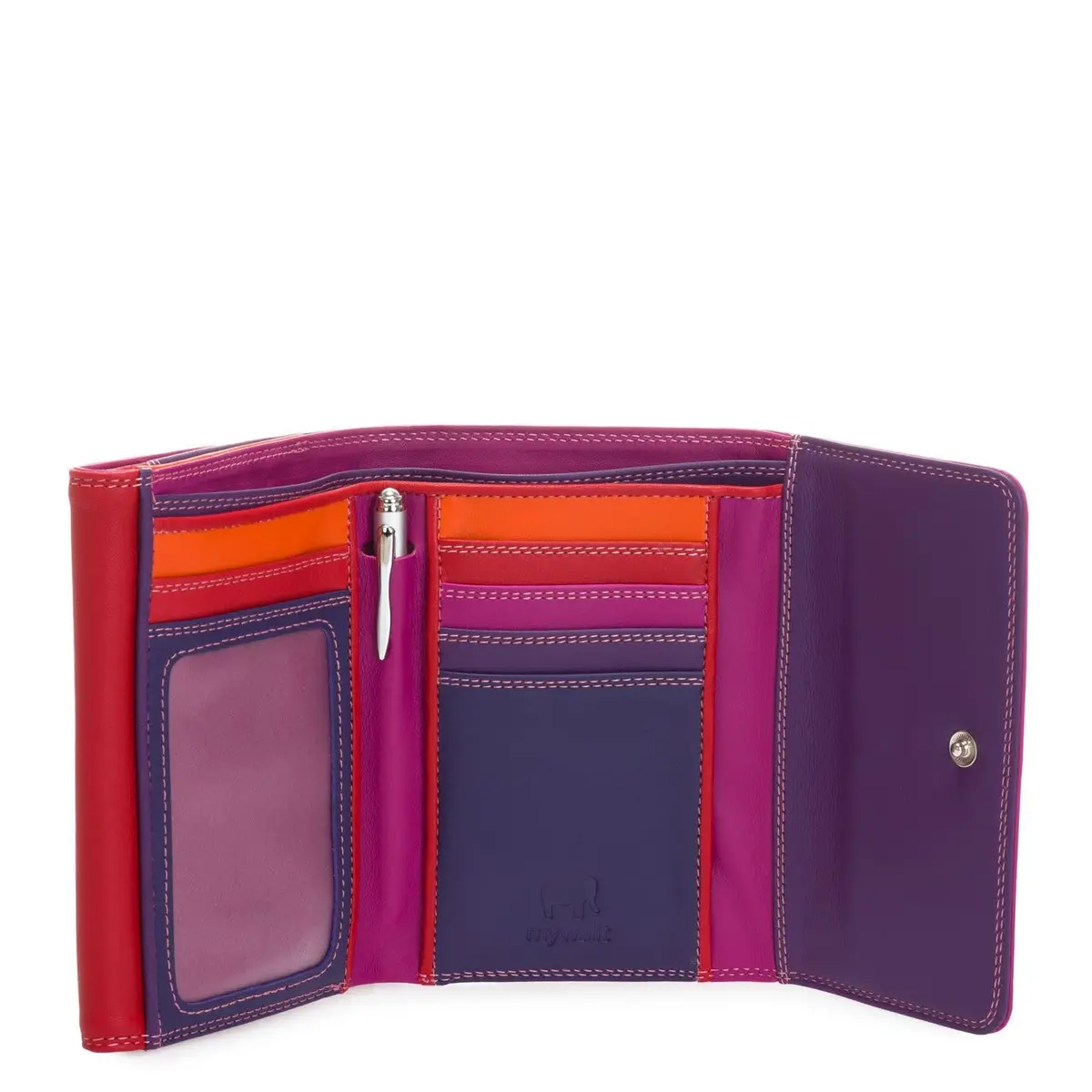 mywalit Double-Flap Leather Wallet | 6 Card Slots | ID Window, Coin Pockets & Pen | Sangria Multi | Compact & Stylish for Men & Women - view 2