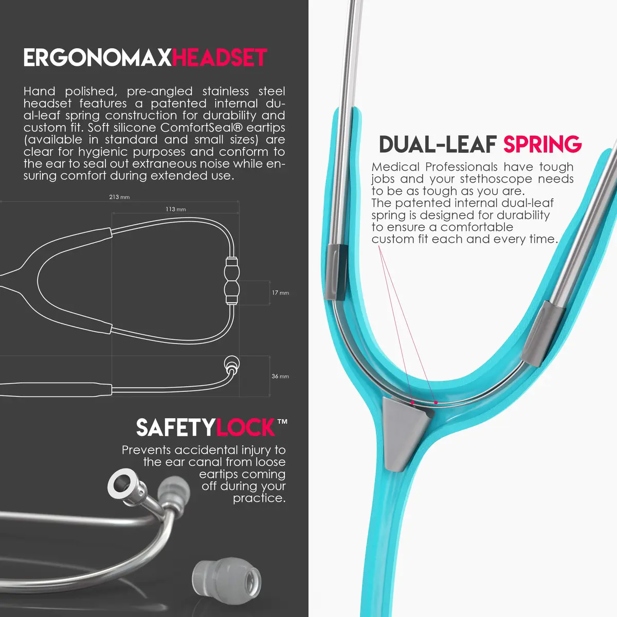 MDF Instruments Acoustica Lightweight Dual Head Stethoscope 31.2 x 0.8 inches | Trusted for Accurate Auscultation - view 5