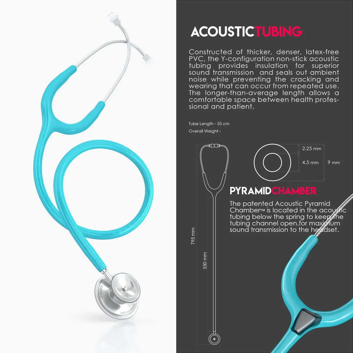 MDF Instruments Acoustica Lightweight Dual Head Stethoscope 31.2 x 0.8 inches | Trusted for Accurate Auscultation - view 6