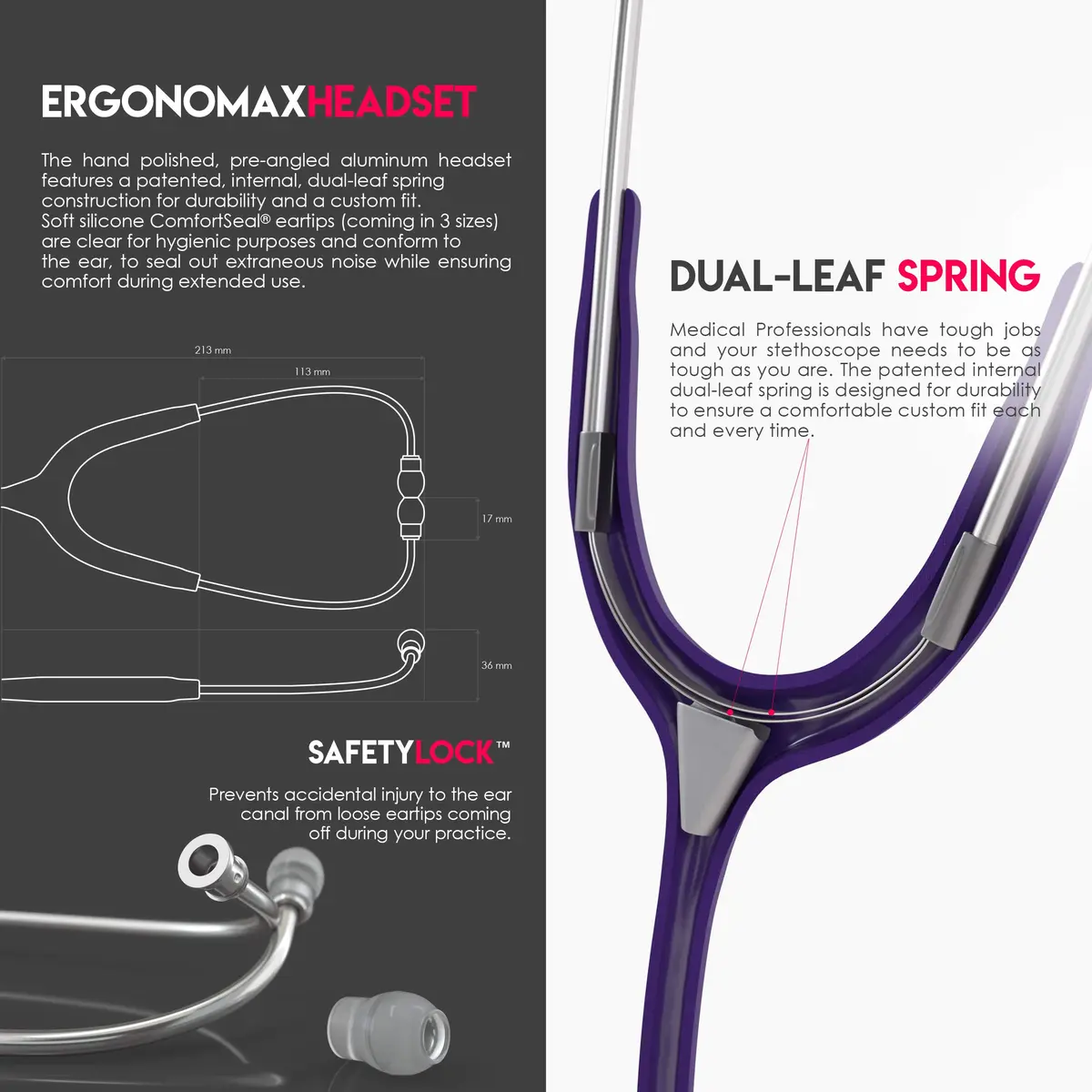 MDF Instruments Acoustica Lightweight Dual Head Stethoscope 31.2 x 0.8 inches | Accurate auscultation for doctors, nurses, students in India - view 5