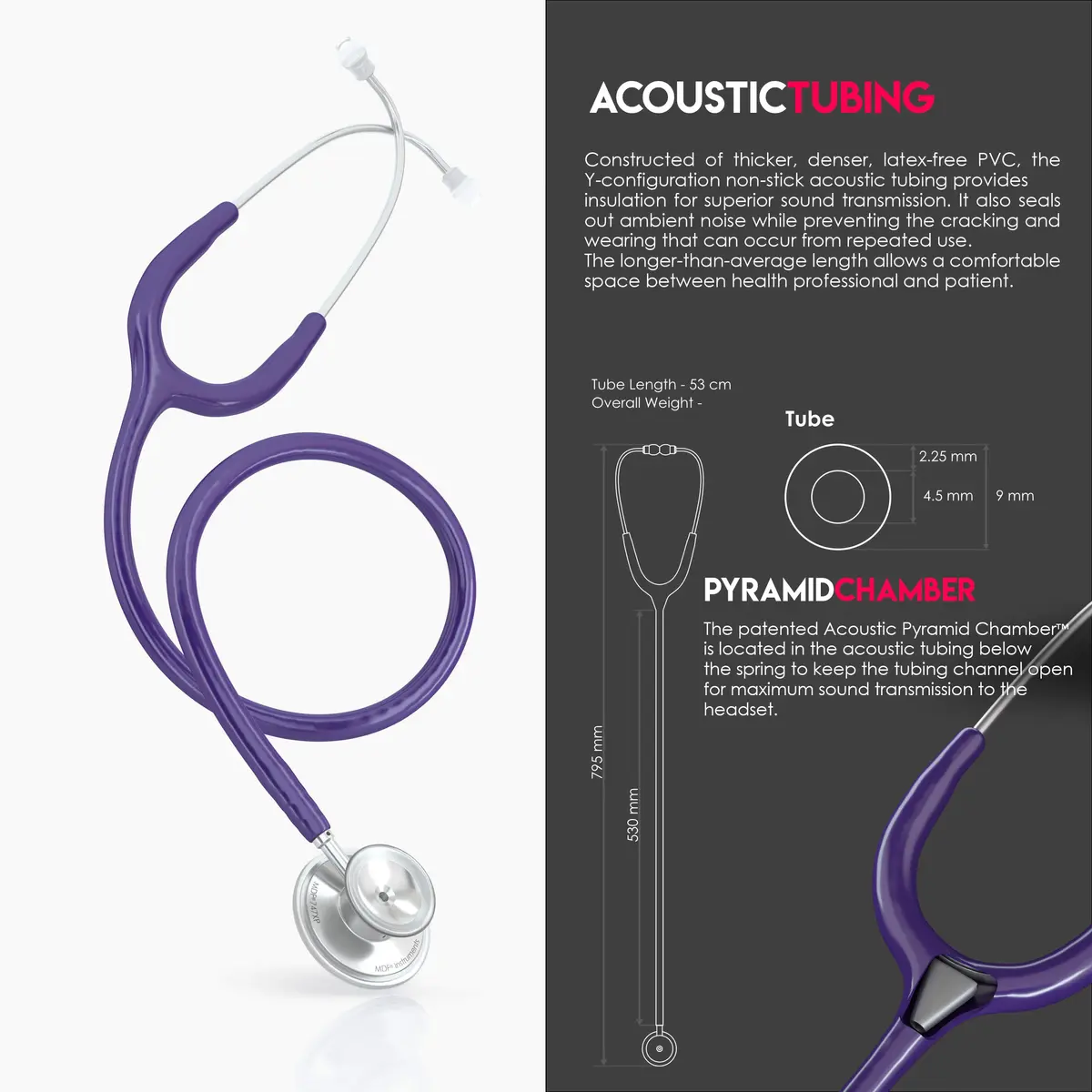 MDF Instruments Acoustica Lightweight Dual Head Stethoscope 31.2 x 0.8 inches | Accurate auscultation for doctors, nurses, students in India - view 6