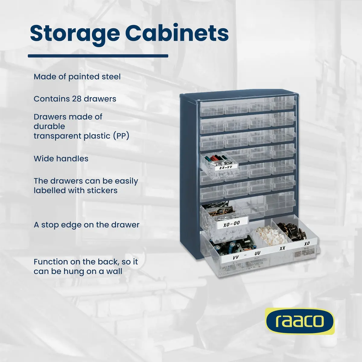 Raaco Steel Storage Cabinet, 28-Drawer | Heavy-Duty Metal Organizer for Workshop & Garage - view 3
