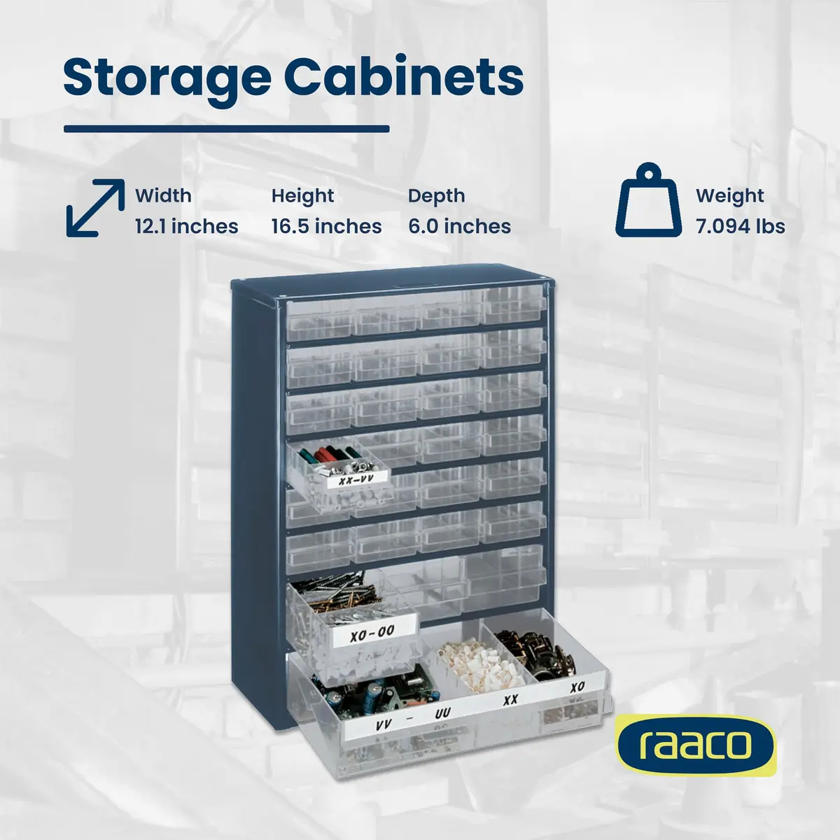 Raaco Steel Storage Cabinet, 28-Drawer | Heavy-Duty Metal Organizer for Workshop & Garage - view 4