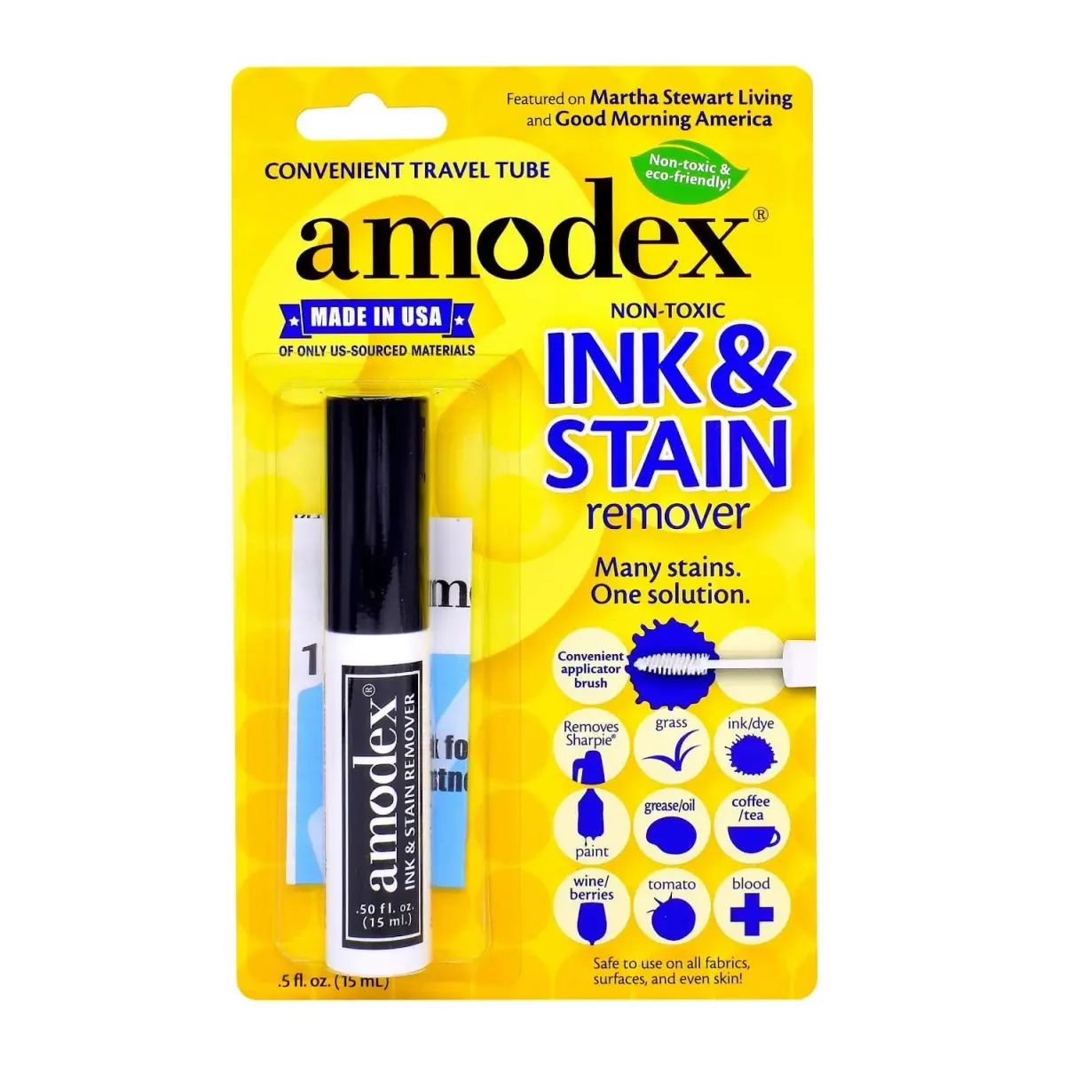 Amodex Ink & Stain Remover Traveler 0.5oz Bottle with Built-in Brush - main product image