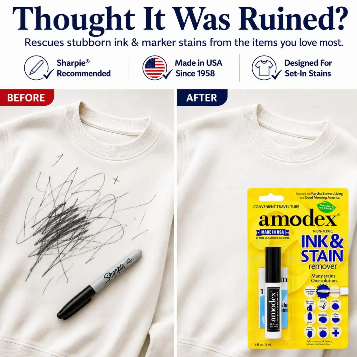 Amodex Ink & Stain Remover Traveler 0.5oz Bottle with Built-in Brush - view 2