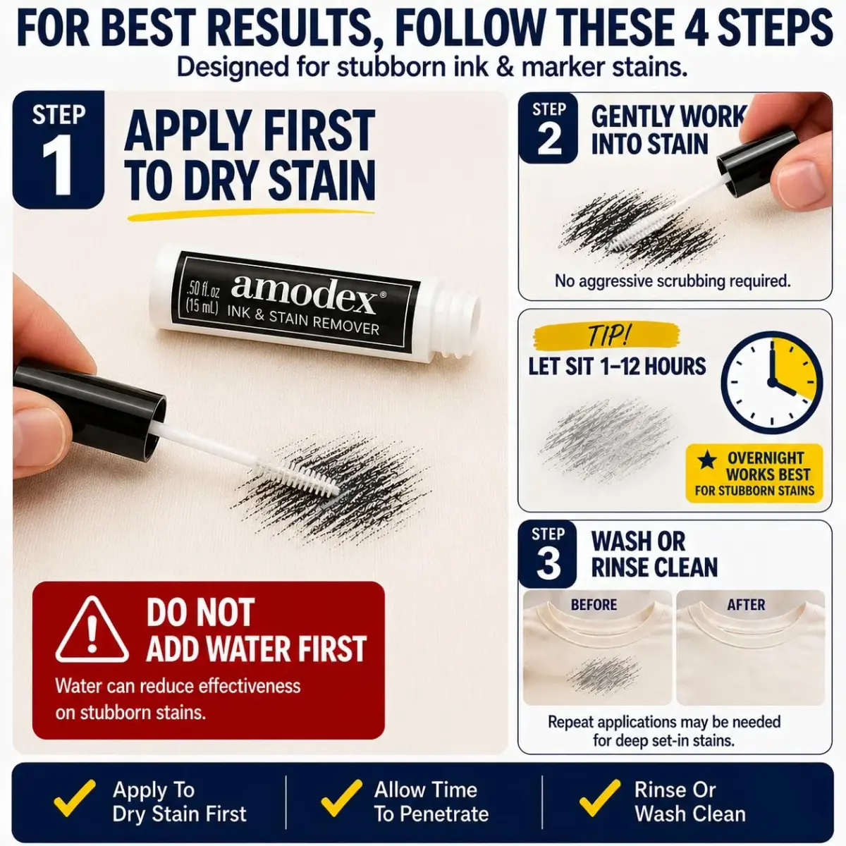 Amodex Ink & Stain Remover Traveler 0.5oz Bottle with Built-in Brush - view 4