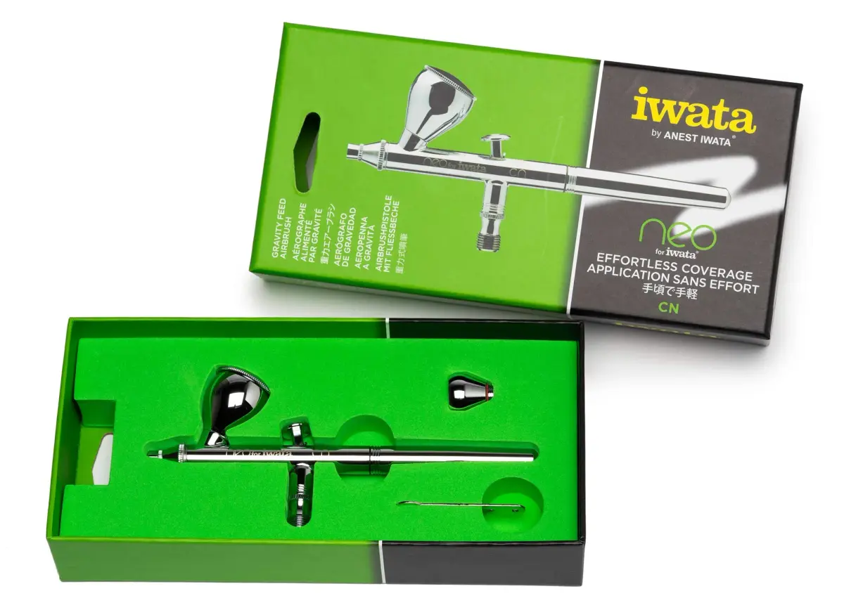 Iwata NEO CN Dual Action Airbrush Kit with 0.24 oz & 0.10 oz Cups | Fine Atomization for Arts & Crafts - view 2