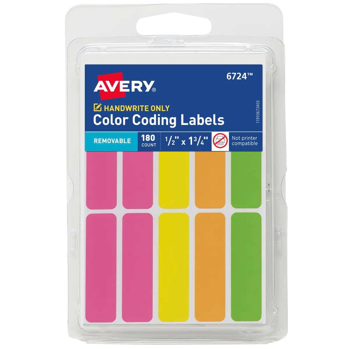 Avery Color-Coding Removable Labels 1/2" x 1-3/4" Assorted Neon Colors | Bright, Removable, Non-Printable Labels for Office & School - main product image