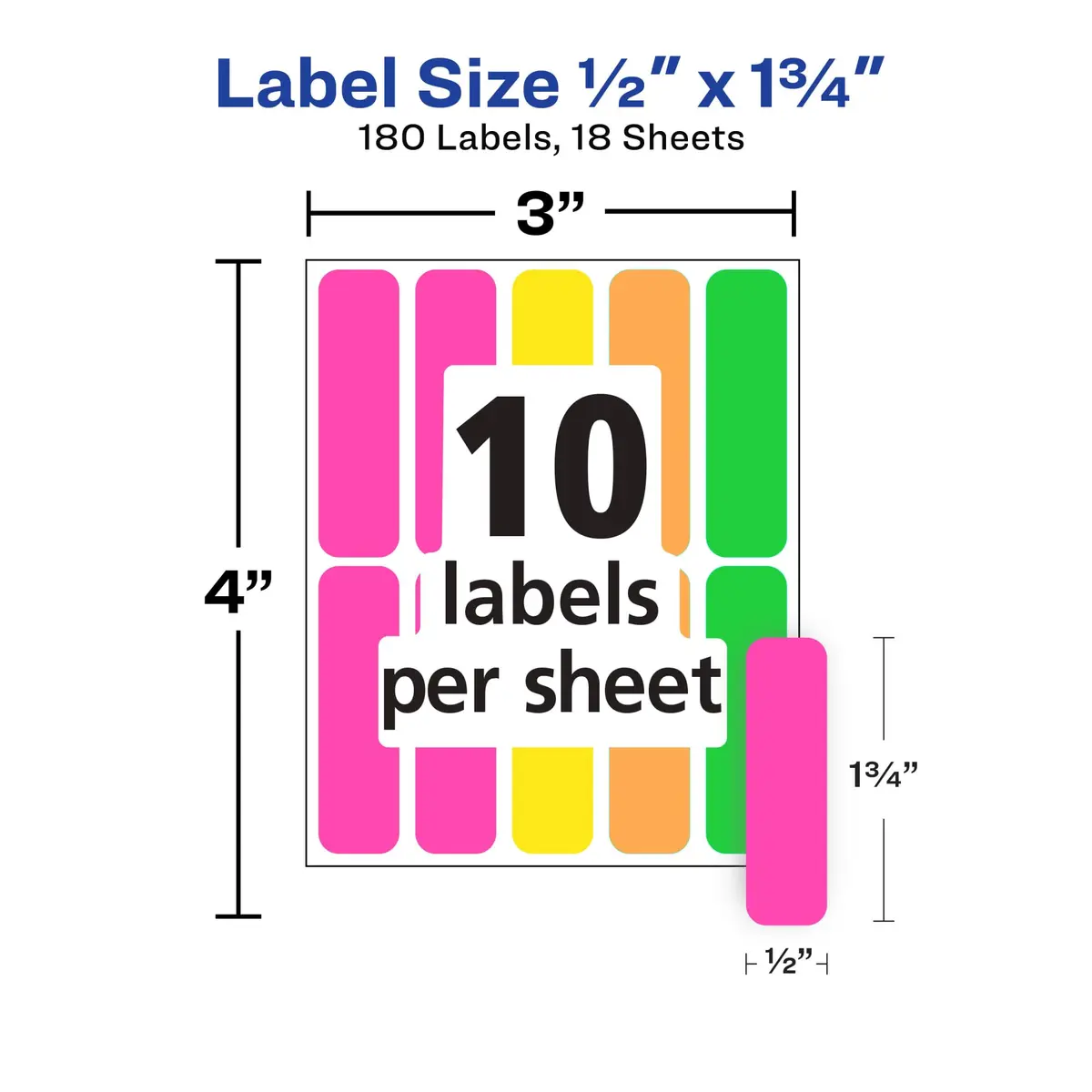 Avery Color-Coding Removable Labels 1/2" x 1-3/4" Assorted Neon Colors | Bright, Removable, Non-Printable Labels for Office & School - view 4