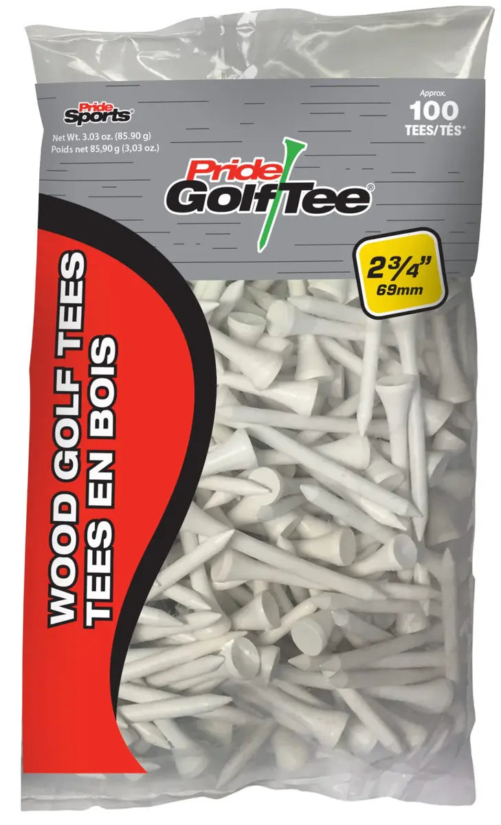 Pride Sports Golf Tee, 2-3/4 inch Deluxe Tee, White | Solid Hardwood, Durable Performance - main product image
