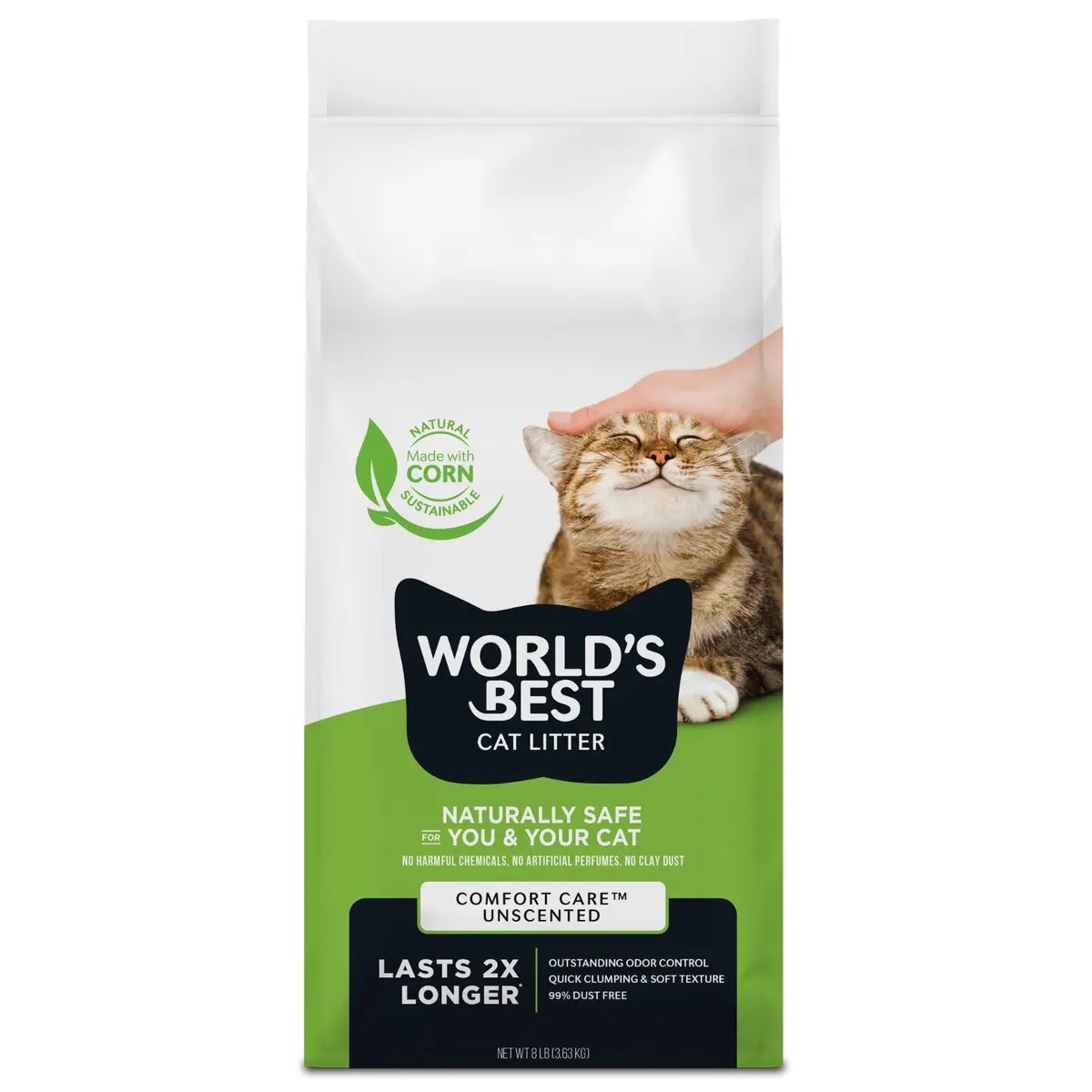 World's Best Cat Litter, Comfort Care, Unscented, Odor Control, 8 lb Bag | Natural Corn & Plant Fibers - main product image