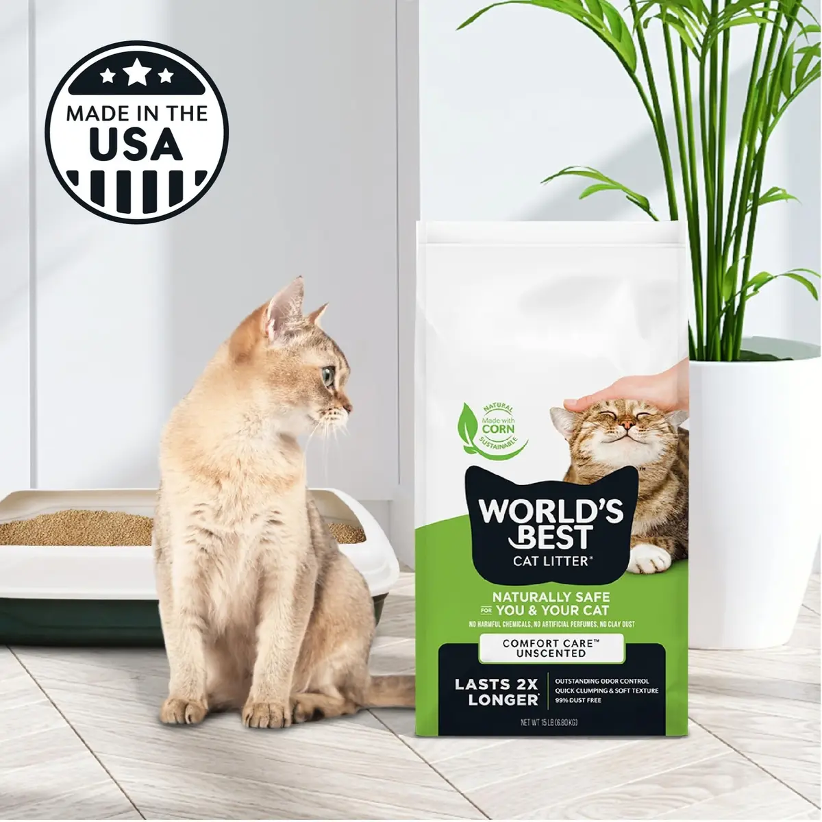 World's Best Cat Litter, Comfort Care, Unscented, Odor Control, 8 lb Bag | Natural Corn & Plant Fibers - view 6