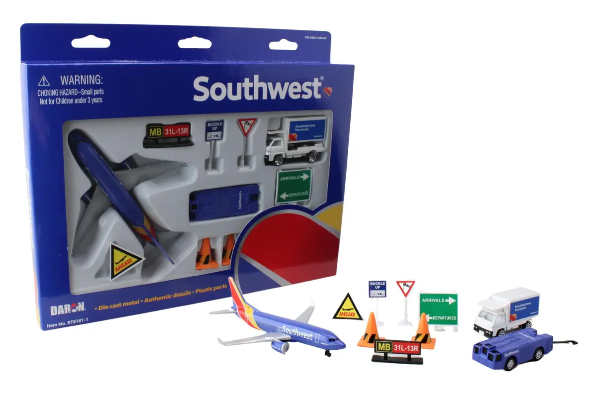 Daron Southwest Airlines Airport Playset Die-Cast Toy Ages 3+ | Authentic Airport Adventure with Die-Cast Plane - main product image