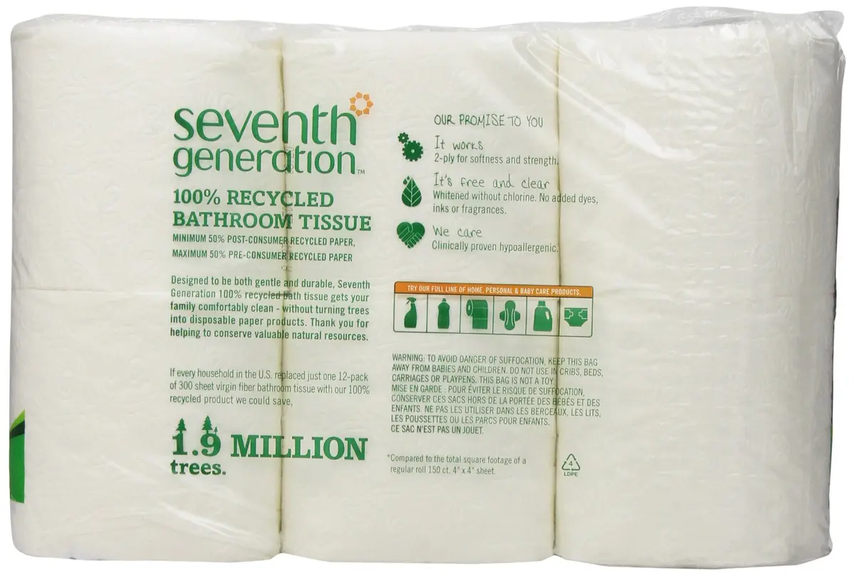 Seventh Generation Bathroom Tissue 12 pk | Chlorine-Free, Eco-Friendly, 2-Ply, White - view 3