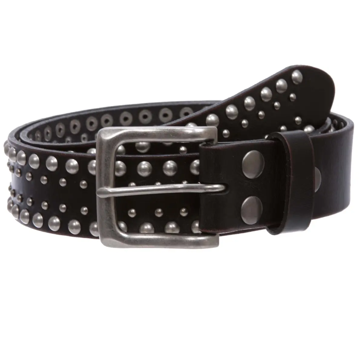 Beltiscool 1 1/2" Distressed Leather Belt Black | Vintage Silver Hardware, Unisex, 32" - main product image