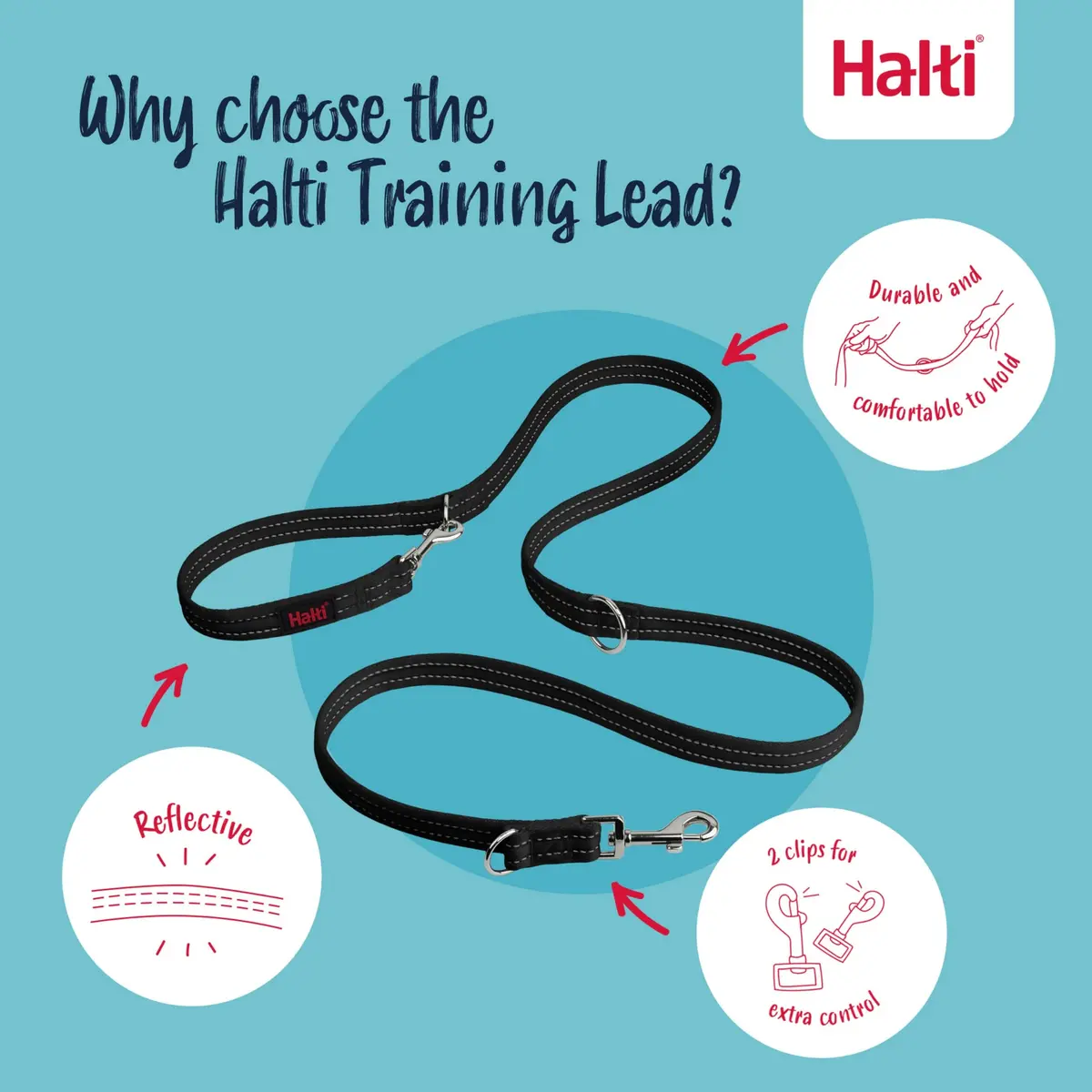 Halti Training Dog Leash | Small, Black | 2m Length | 7 Versatile Uses - view 3