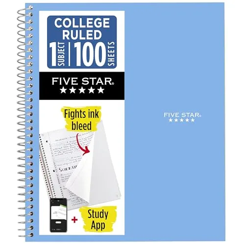 Five Star Spiral Notebook 1 Subject College Ruled 100 Sheets Blue | Study App Integration - main product image