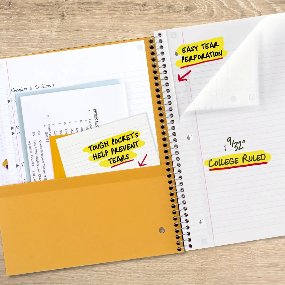 Five Star Spiral Notebook 100 Sheets Blue | College Ruled Paper, 8.5" x 11", Study App Integration - view 6