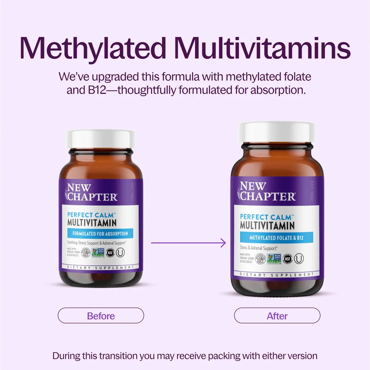 New Chapter Perfect Calm Stress Multivitamin 144 Count | Supports Mood & Stress, Fermented with Organic Botanicals - view 3