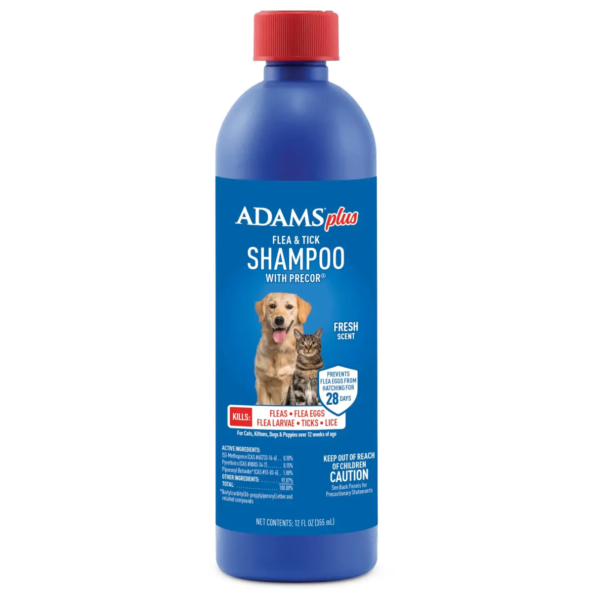 ADAMS Plus Flea & Tick Shampoo with Precor for Dogs, Cats, Puppies & Kittens, 355ml (12 Fl Oz) | Kills Fleas, Eggs, Ticks & Lice - main product image