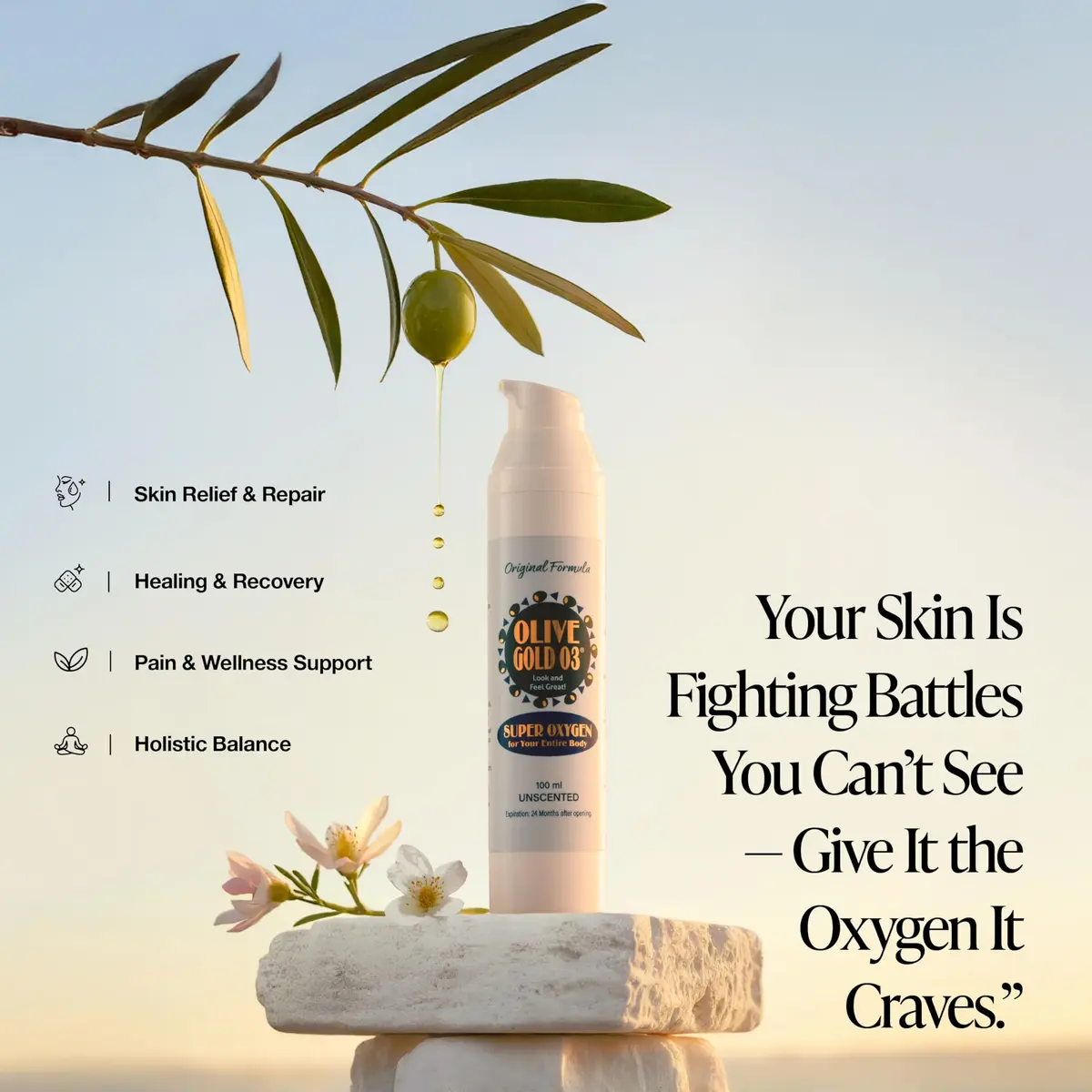 Olive Gold O3 Skin Care Lotion – Ozonated Olive Oil Moisturizer for Face & Body, Natural Hydration & Anti-Aging Support (4oz) - view 2