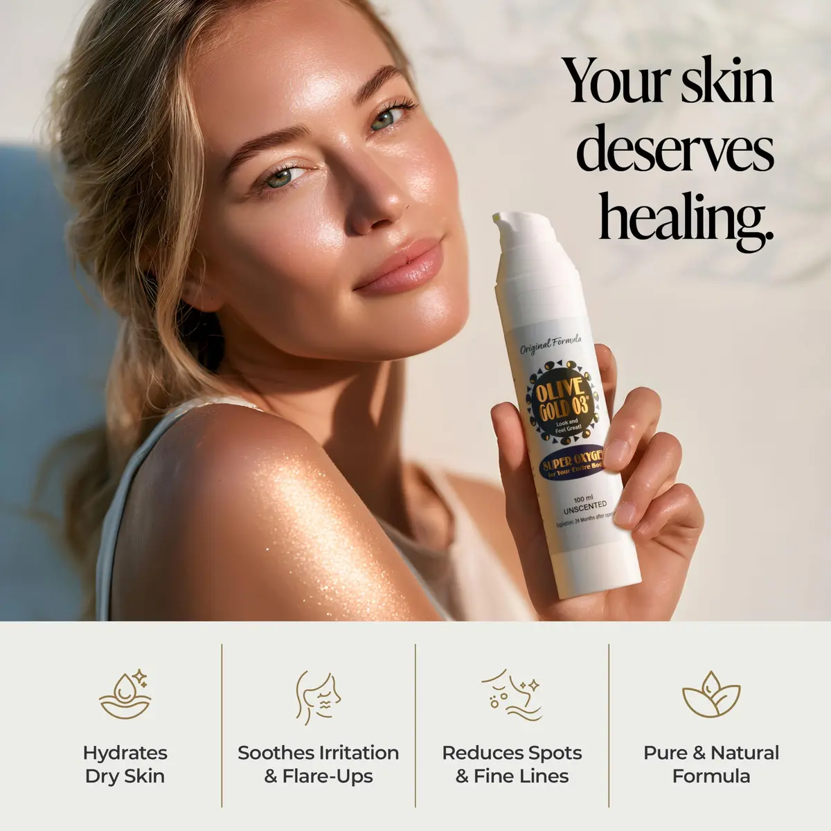 Olive Gold O3 Skin Care Lotion – Ozonated Olive Oil Moisturizer for Face & Body, Natural Hydration & Anti-Aging Support (4oz) - view 4