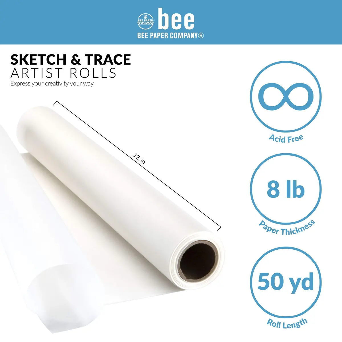 Bee Paper Company White Sketch and Trace Roll 30.48 cm x 45.72 m | Acid-Free Artist Paper - view 3
