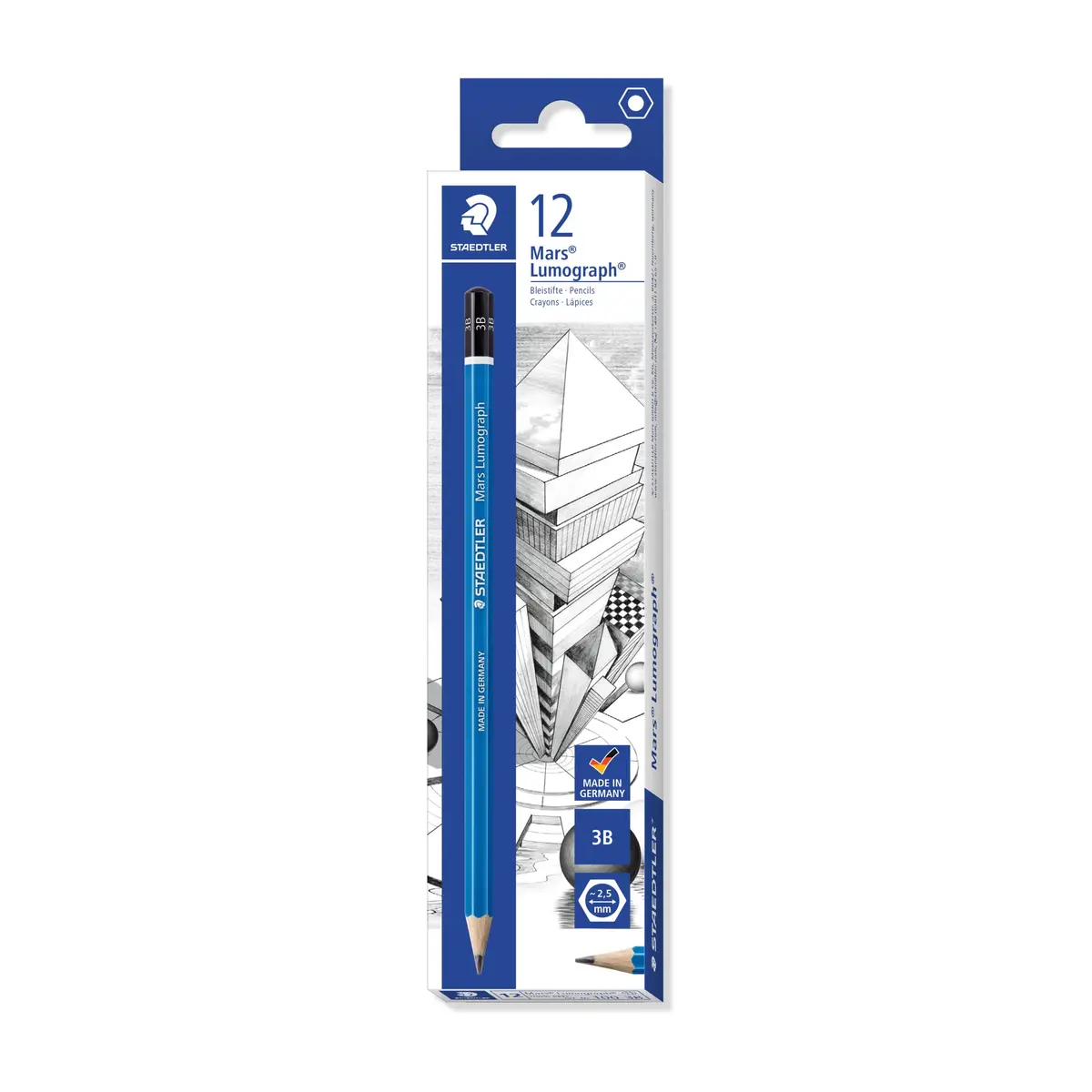STAEDTLER Mars Lumograph 3B Graphite Pencil 1 Count | Medium Soft, Break-Resistant Bonded Lead, 12 Pack - main product image