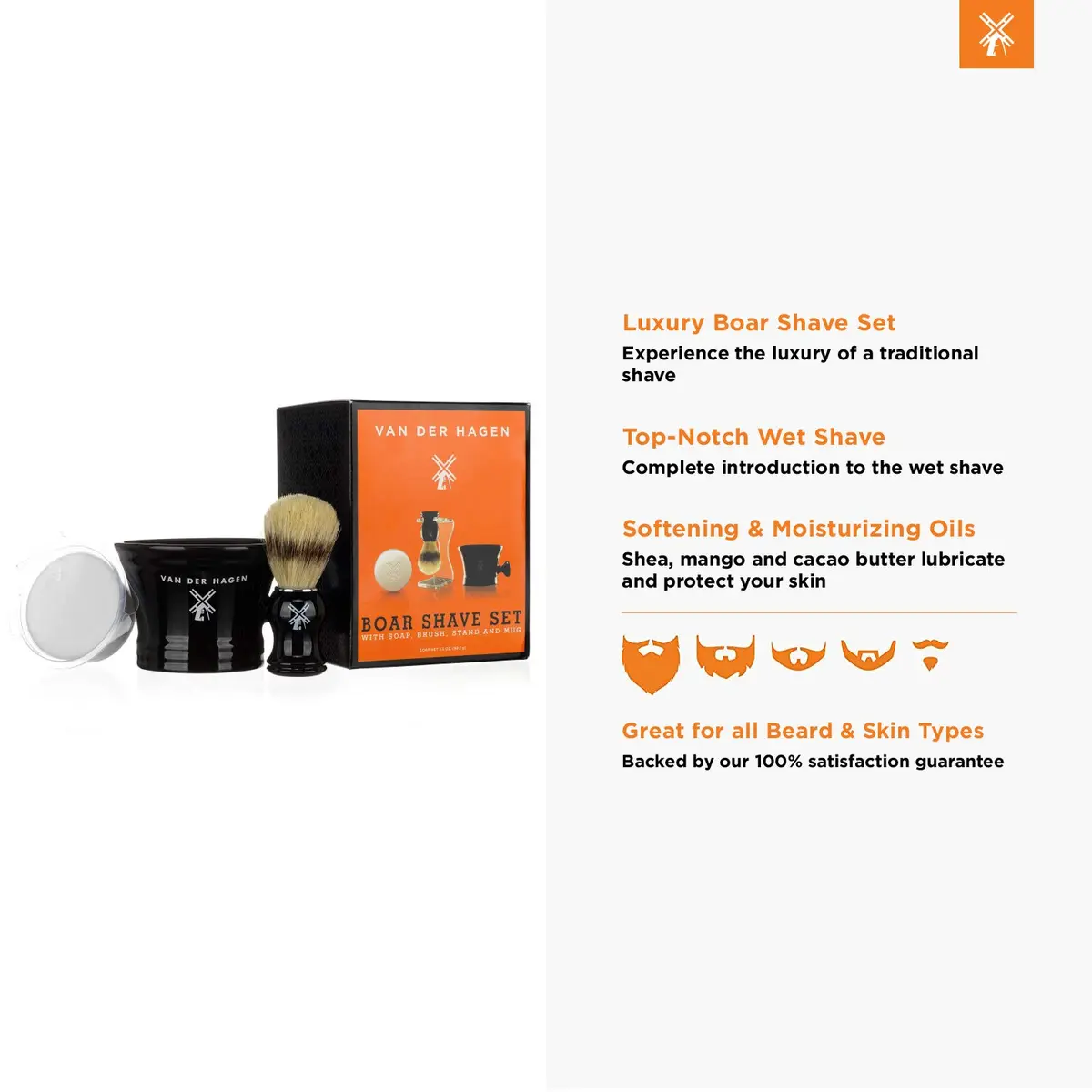 Van Der Hagen Luxury Shaving Set - Total Men's Wet Shaving Kit w/Boar Bristle Brush, Scented Luxury Soap, Stand & Mug | All-in-One Grooming - view 2